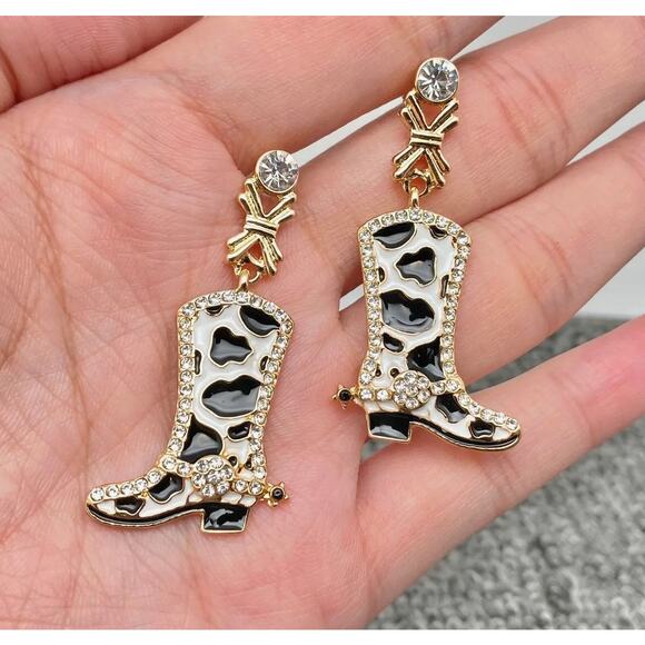 Mio Queena Jewelry - Howdy Darling Cow Print with Rhinestone Drop Earrings